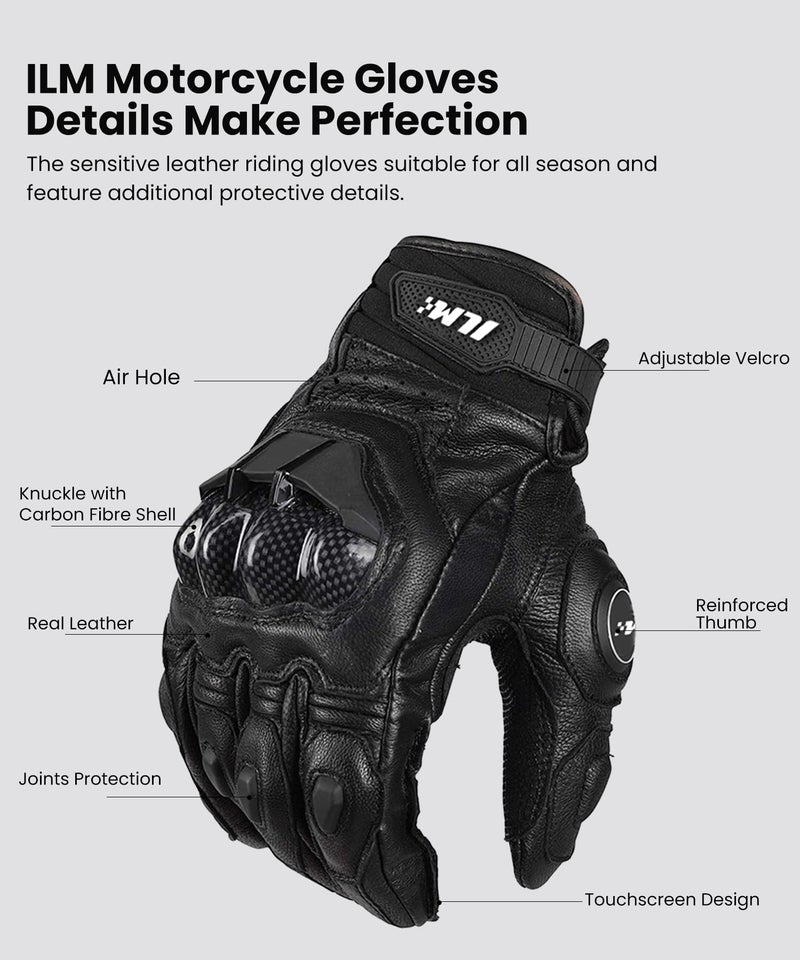 ILM Air Flow Leather Motorcycle Gloves Touchscreen for Men and Women Model-GRC01 (M, Black) - Image 5